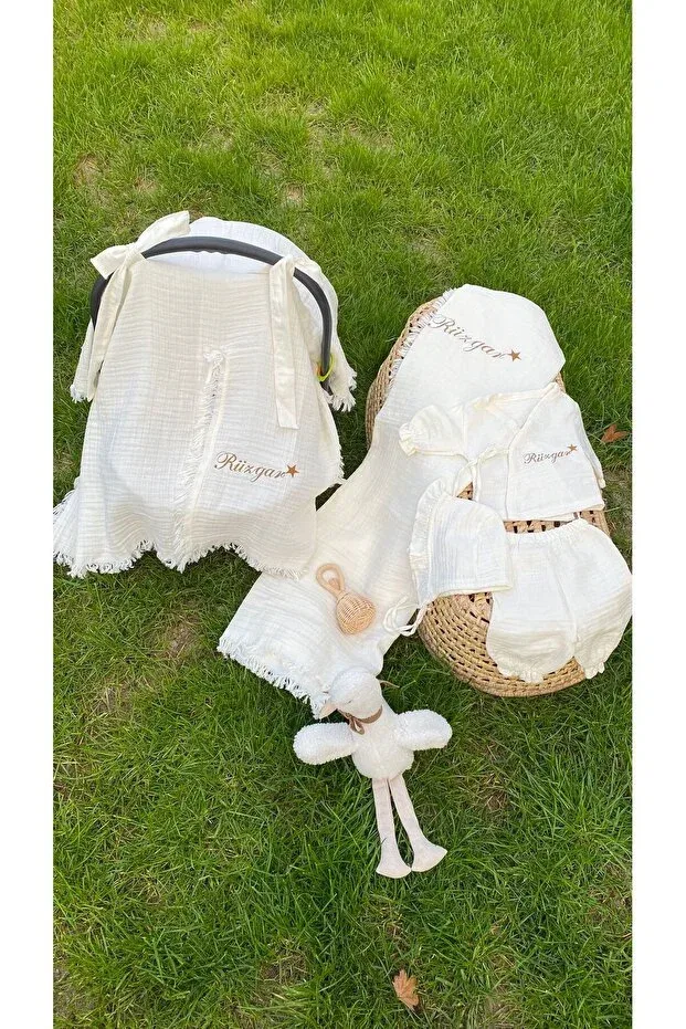 Детский комплект для выписки из муслина с вышивкой Babymotif, Ecru