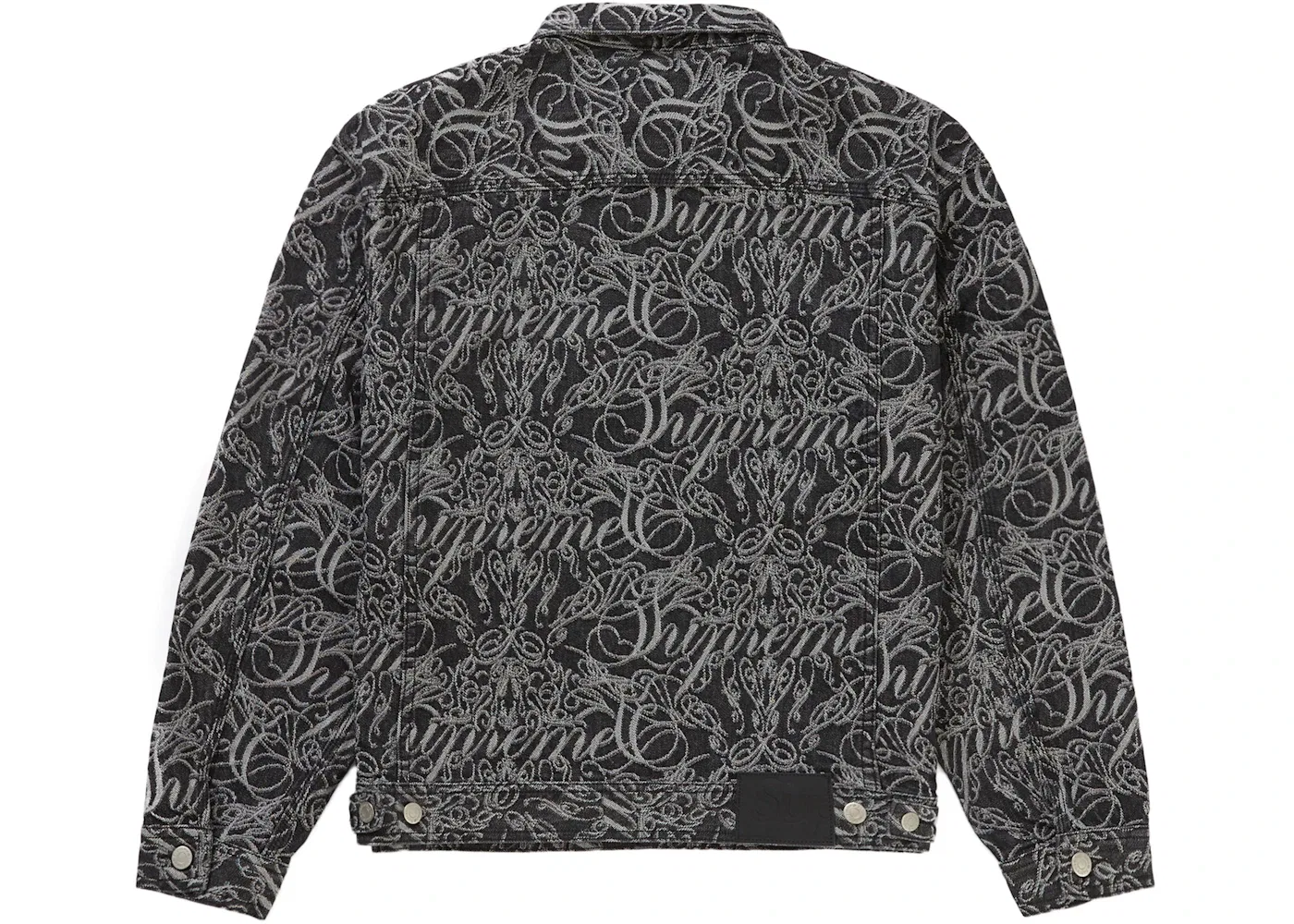 Мужская джинсовая куртка с принтом Supreme Script Jacquard Denim Trucker Jacket Supreme, Washed Black — фото 2