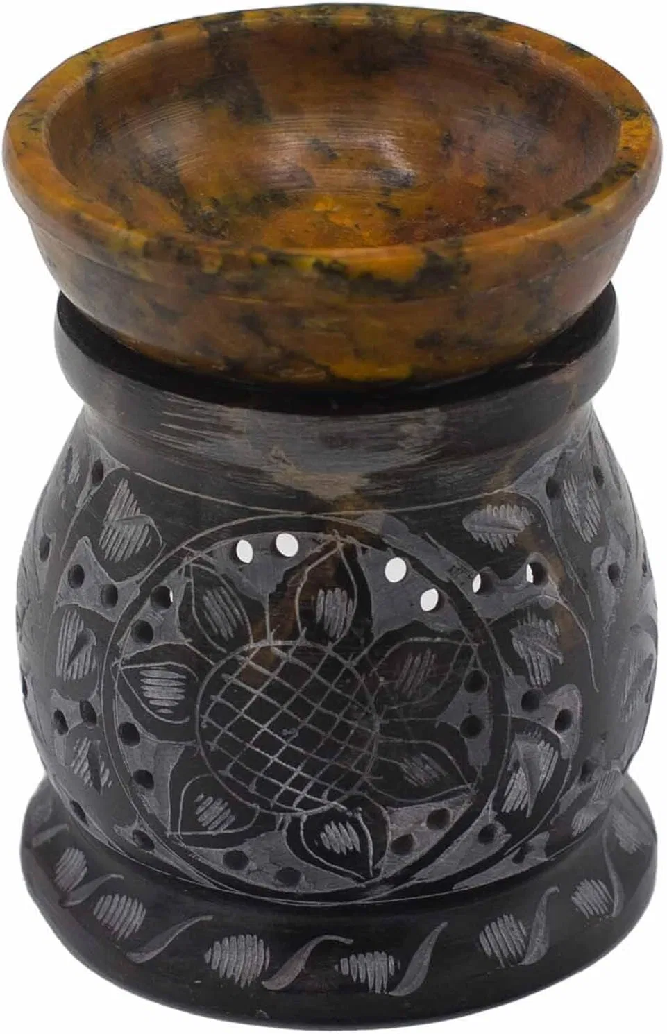 Аромалампа из мыльного камня Mandala Flower, SoapOB-17, Черный и Желтый