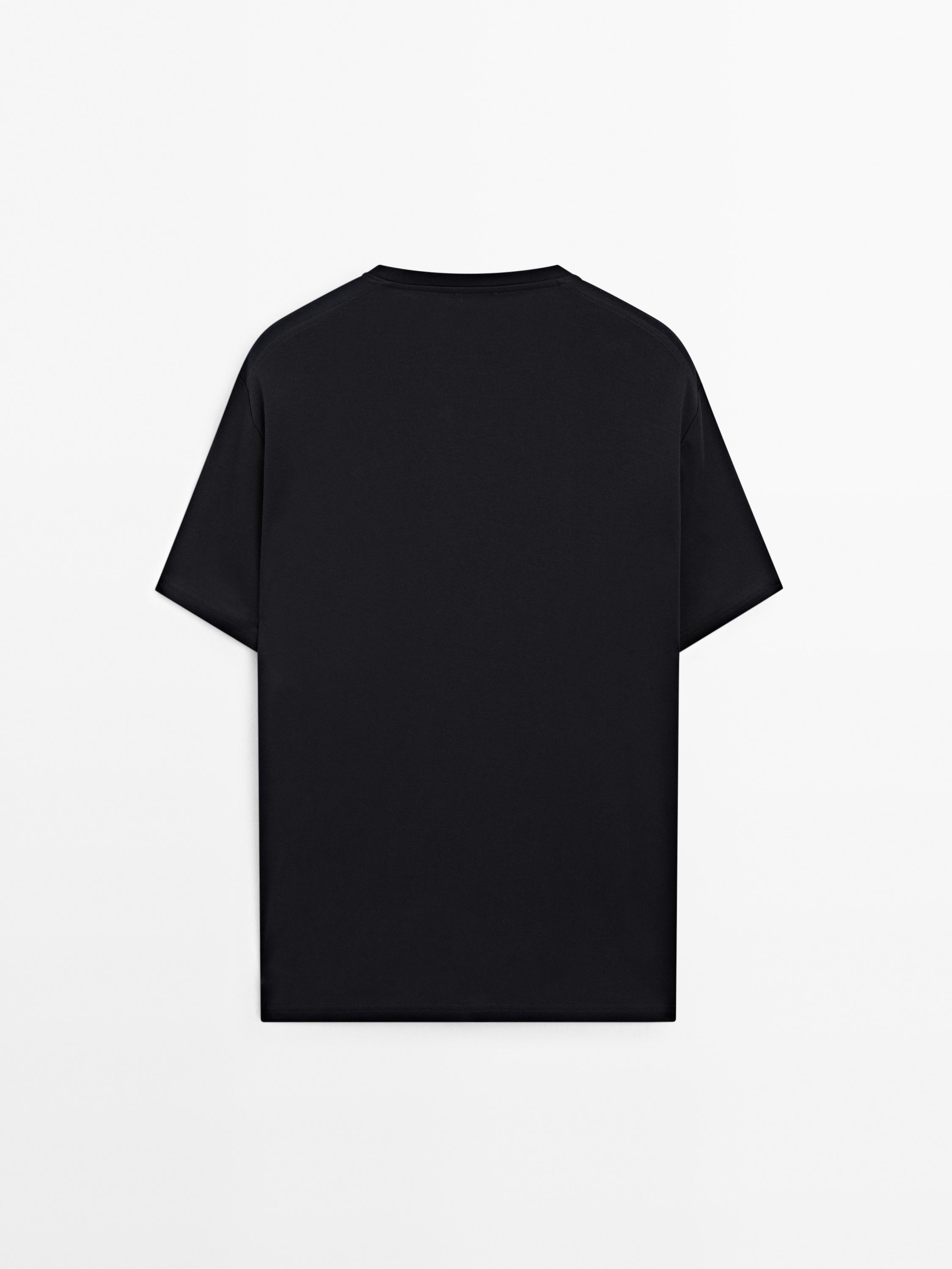 Футболка Massimo Dutti 100% Mercerised Cotton, темно-синий — фото 2