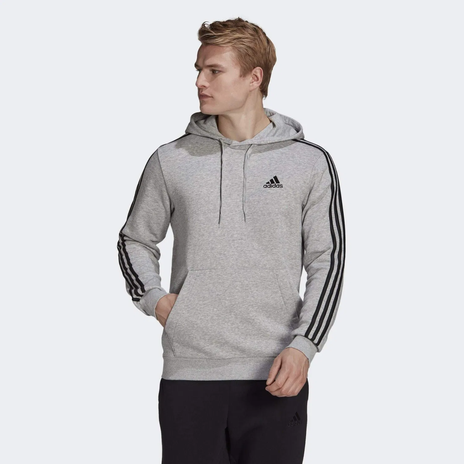 Мужское худи из флиса с принтом Essentials Fleece 3-Streifen, Adidas, Grau Schwarz