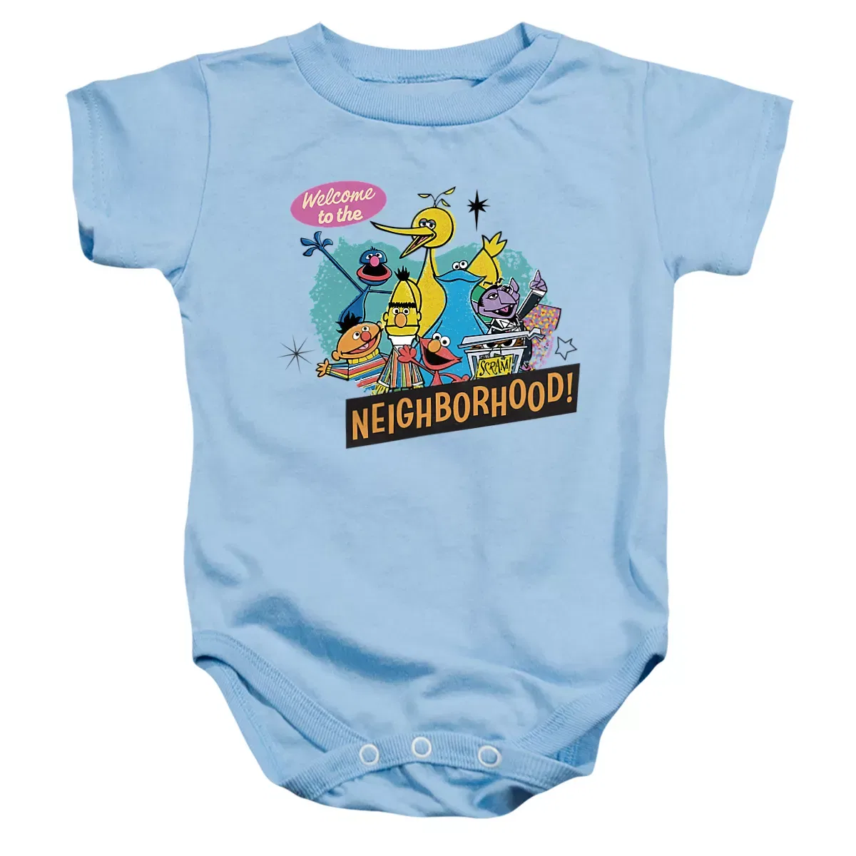 Детский боди-комбинезон с принтом Welcome To The Neighborhood Sesame Street, Light Blue