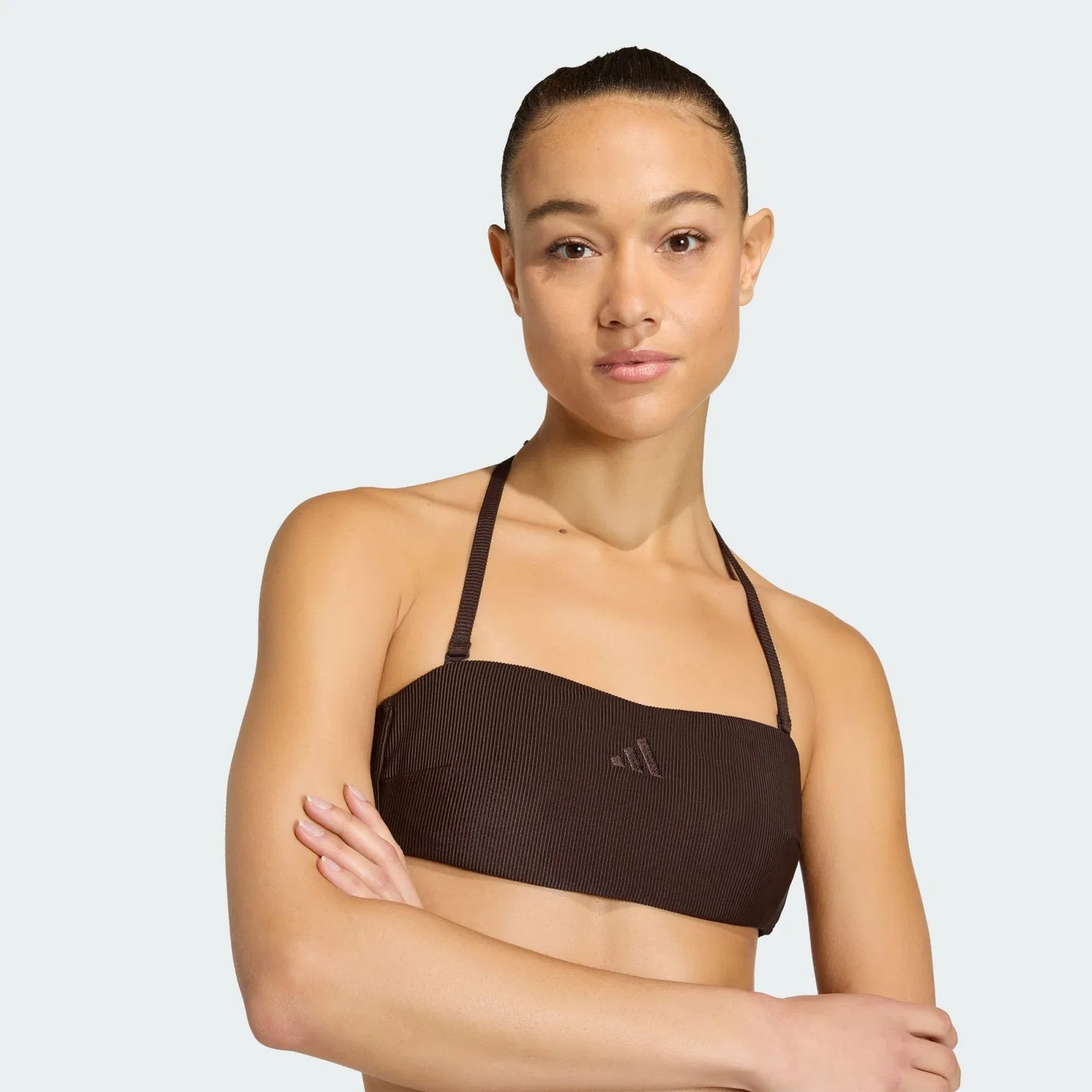 Женский топ бикини с рифленой текстурой Iconisea Ribbed Padded Bandeau Adidas, Dunkelbraun — фото 4