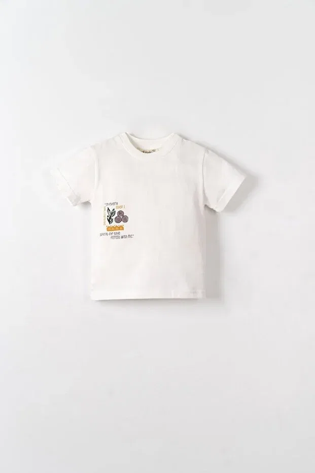 Детская футболка с принтом Nk Kids, Ekru - Hardal