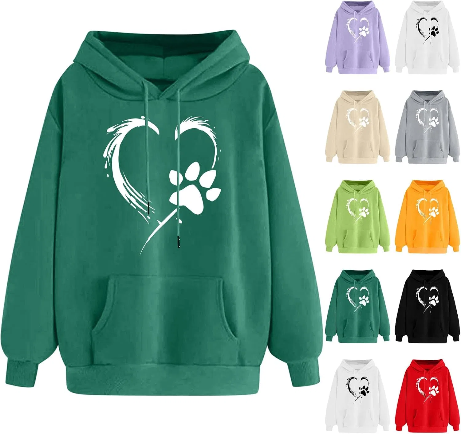 Женский свитшот с капюшоном с принтом Love Heart Dog Paw Print, мятный