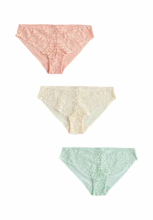 Комплект трусов кружевной 3 pack - briefs Next coral pink, green, cream, зеленый/розовый/кремовый — фото 4