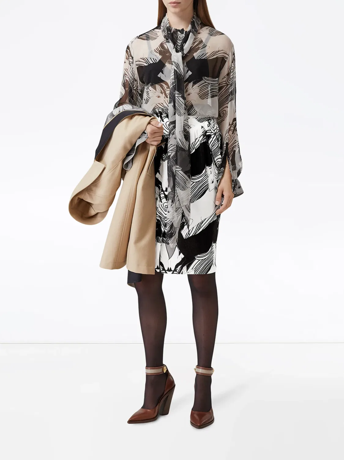 Юбка с абстрактным принтом оленей Burberry, белый — фото 2