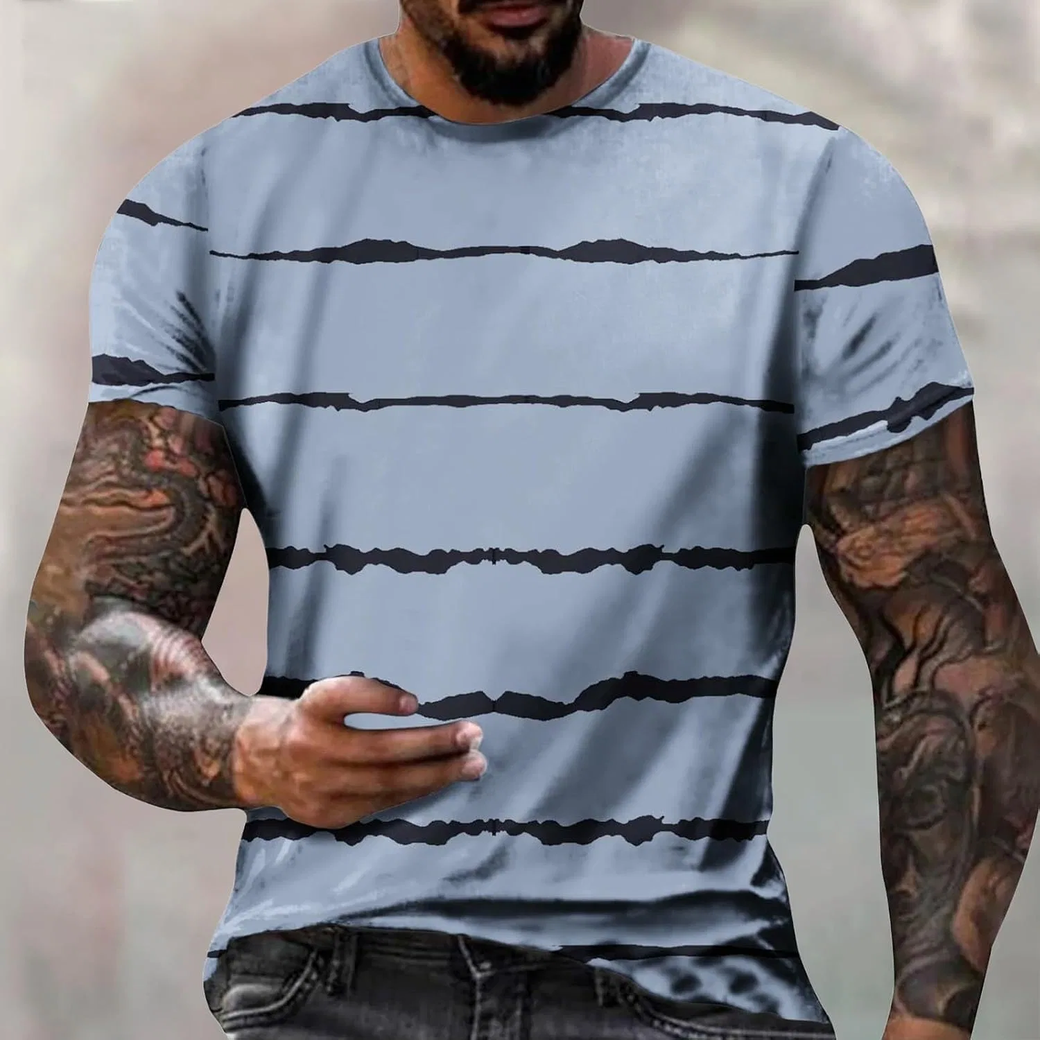 Мужская футболка с цветными блоками Striped Cotton, Sky Blue — фото 2