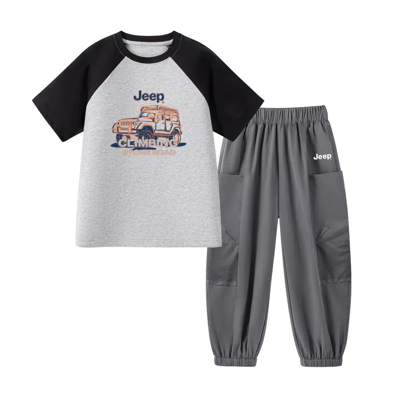 Детский спортивный комплект с принтом Jeep, Gray Black/E off-Road Vehicle-Iron Gray/E White Logo K