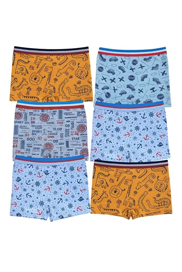 Детские боксеры для мальчиков с принтом 6 штук Exmoor, Blue Navy Blue Orange Green Black — фото 2