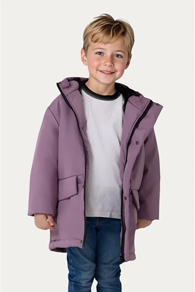 Детское зимнее пальто для мальчиков с меховой подкладкой Boys' fur lined water and windproof hooded 3-pocket winter coat & jacket & parka Outriverkids, Plum — фото 2