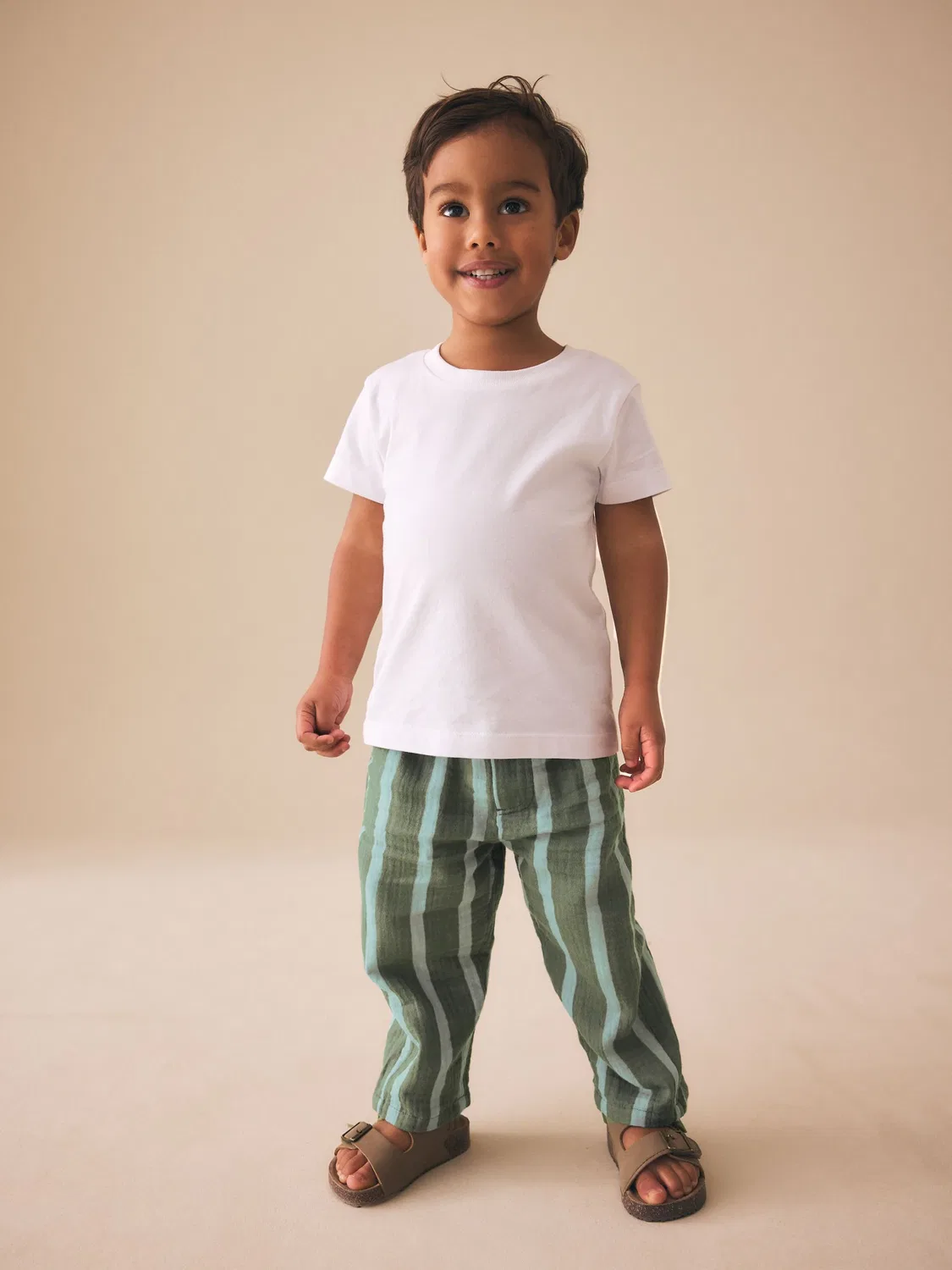 Брюки из мягкой текстурированной ткани на завязках Next, Sage Green Striped — фото 2
