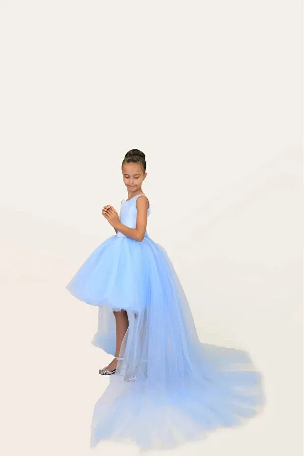 Детское платье для девочек сатиновое Miço Kids, Blue — фото 3