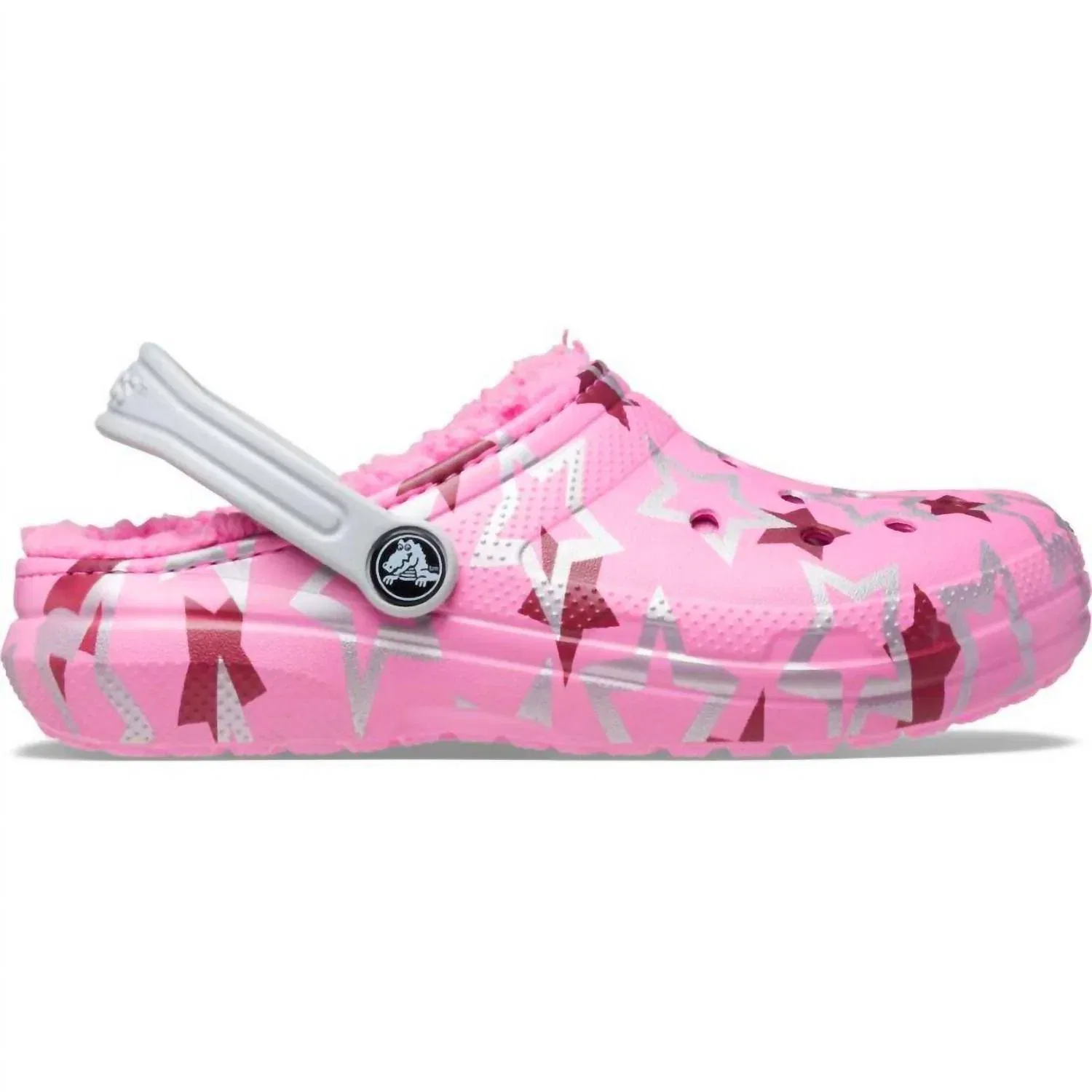 Детские клоги Crocs Classic Lined Disco Dance Party с утеплителем, Taffy Pink Multi