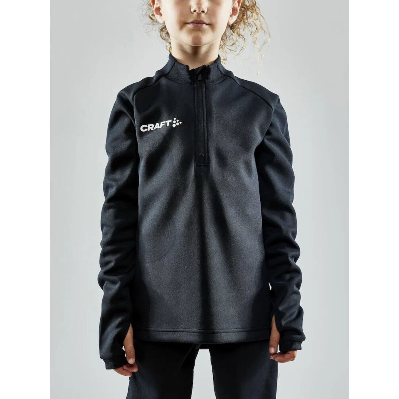 Детская тренировочная футболка с длинным рукавом и полузастежкой Evolve Halfzip Craft, цвет Schwarz — фото 3