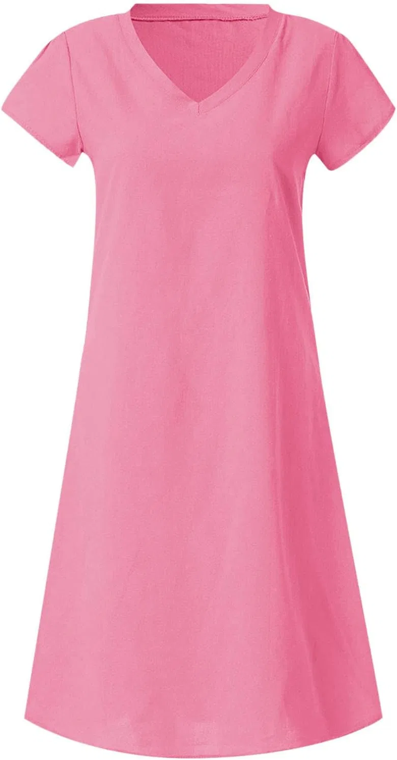 Женское летнее платье из хлопка и льна Generic, Pink — фото 4