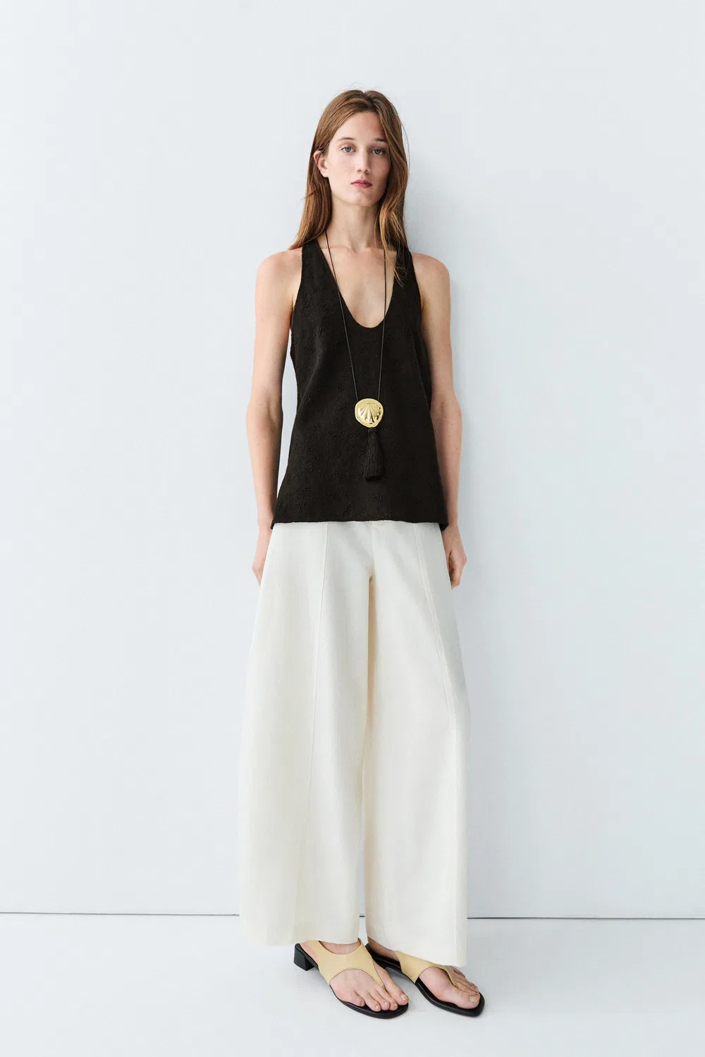 Блузка Massimo Dutti, струящаяся, с вышивкой, черный — фото 4