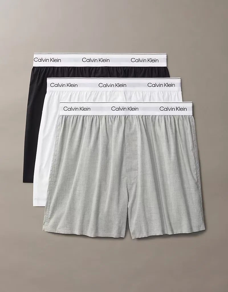 Боксеры-брифы узкие хлопковые стретч Icon 3 шт Calvin Klein, черный/белый/серый