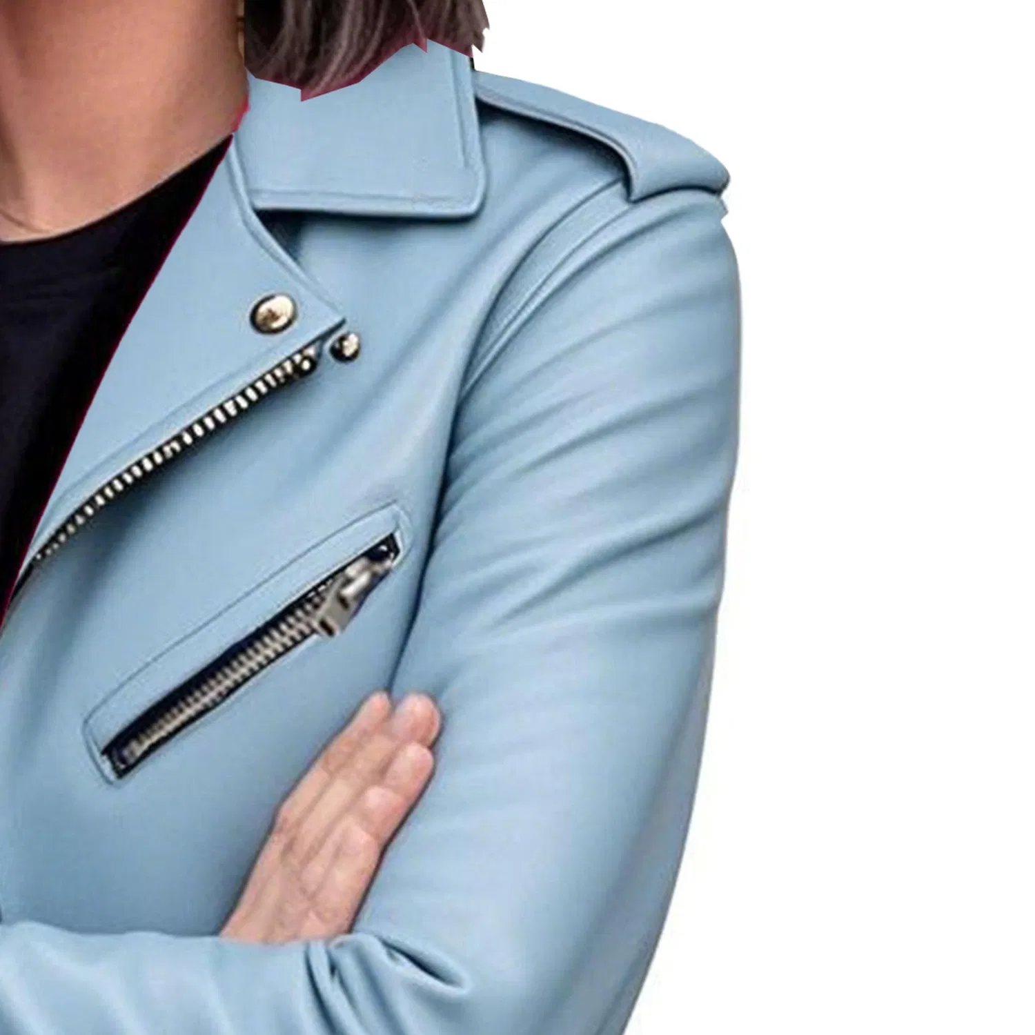 Женская куртка-косуха из экокожи Classic PU Leather, Azzurro cielo — фото 4