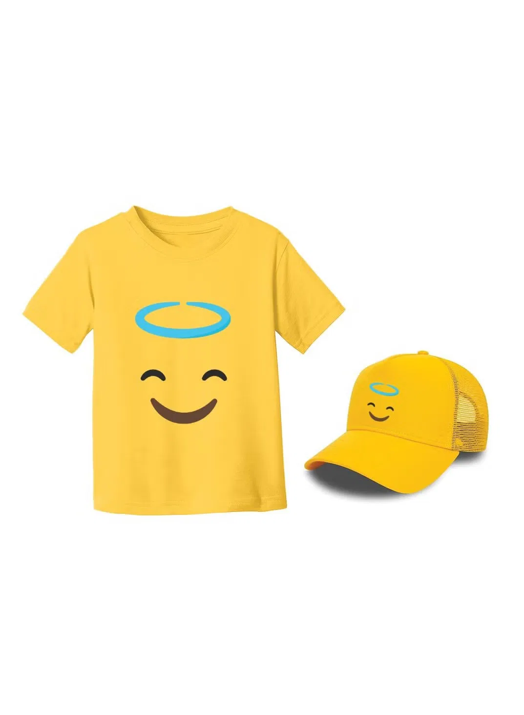 Комплект футболки и кепки с улыбкой, хлопковый, Printshop4Me, желтый