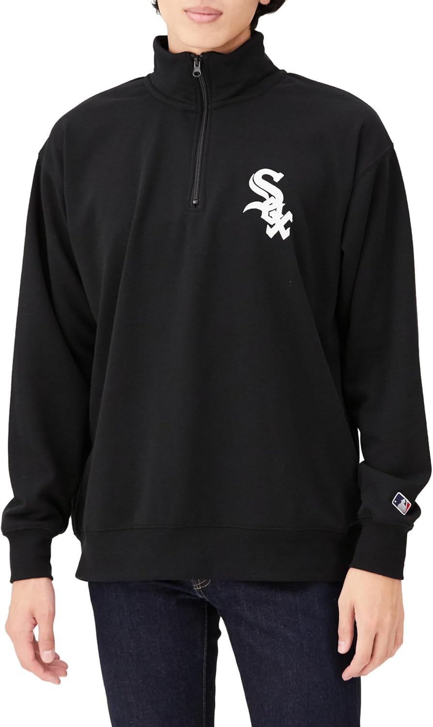 

Толстовка MELB для мужчин и женщин, с застежкой-молнией до середины груди, на флисовой подкладке, пуловер, высокий воротник, принт на спине, длинный рукав, с символикой Главной лиги бейсбола Mlb, черно-белый, Черный, Толстовка MELB для мужчин и женщин, с 