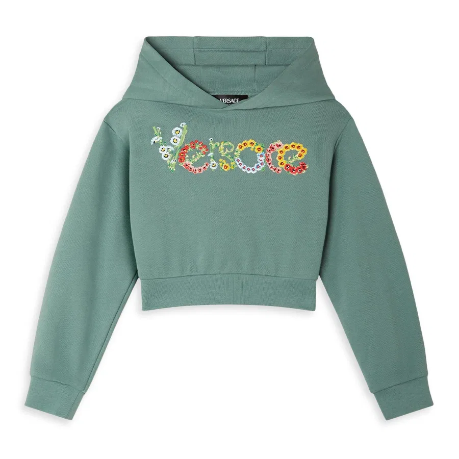 Худи с вышитым цветочным логотипом Kids Floral Logo Embroidered Cotton Hoodie Young Versace, Salvia Multicolor