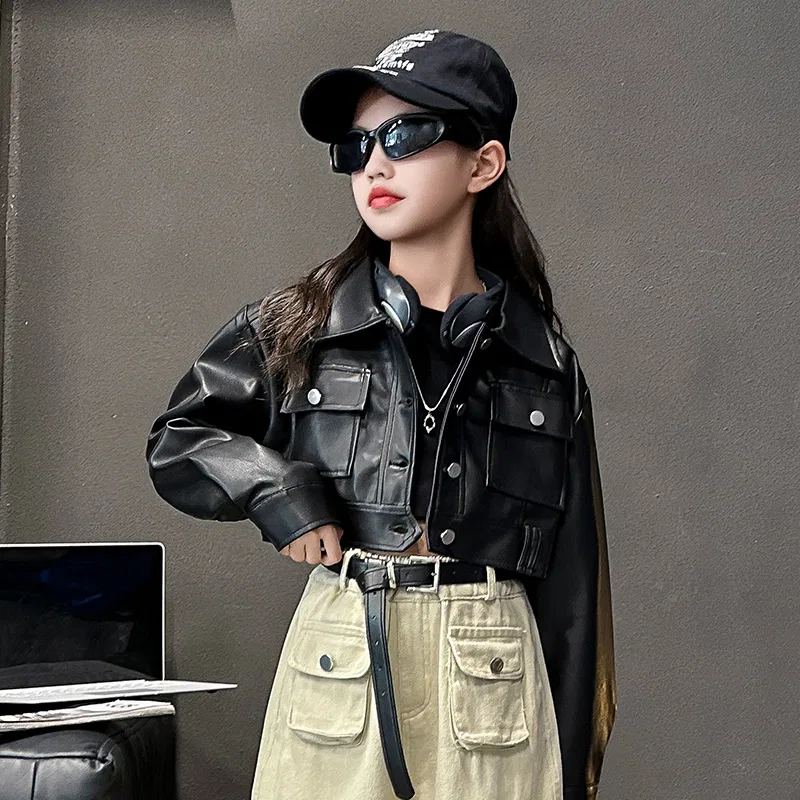 Детская куртка из кожзаменителя с отложным воротником MADALLO, Leather Jacket — фото 3