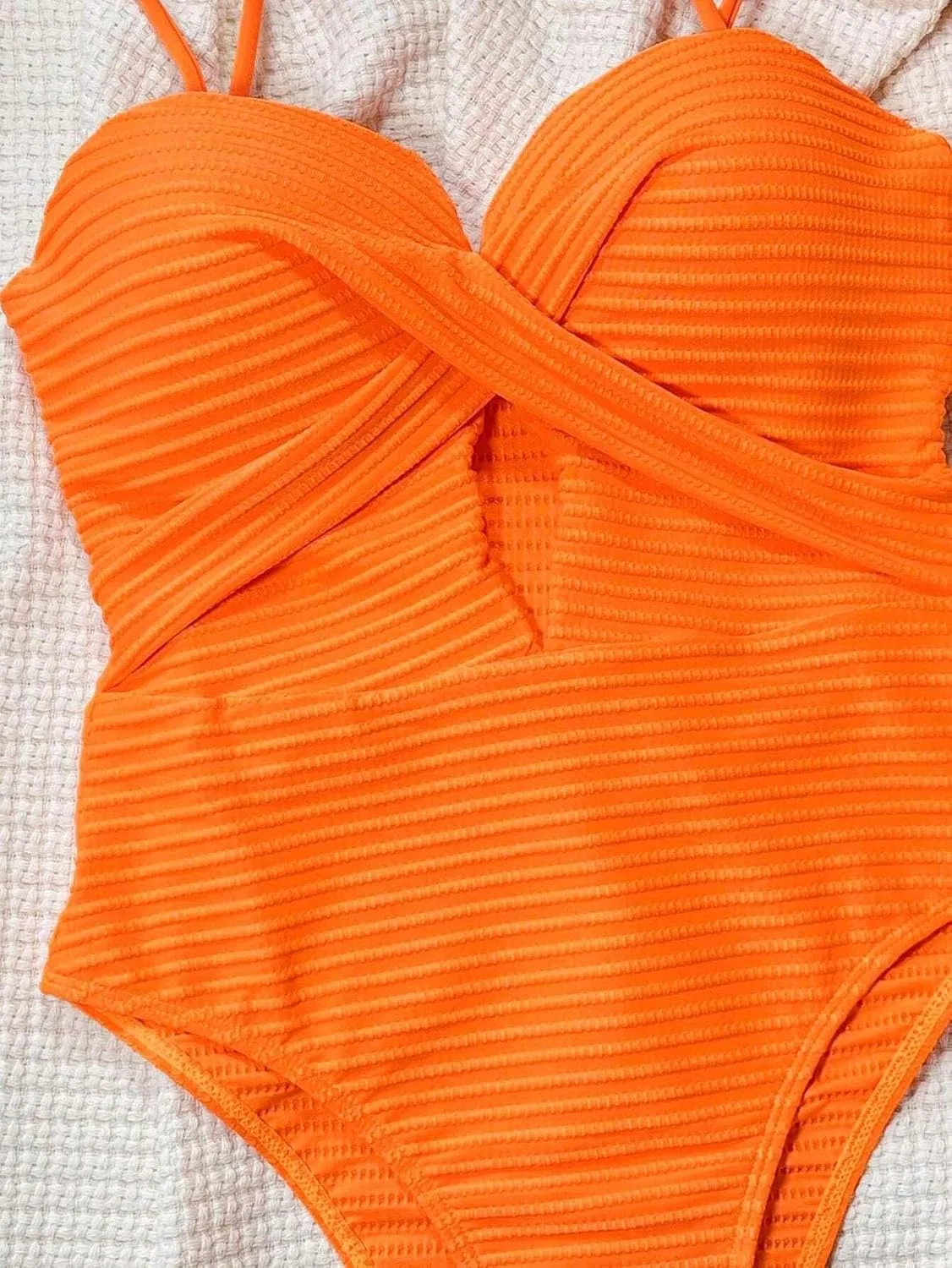 Женский цельный купальник с открытой спиной и вырезами, Push Up, Orange — фото 4