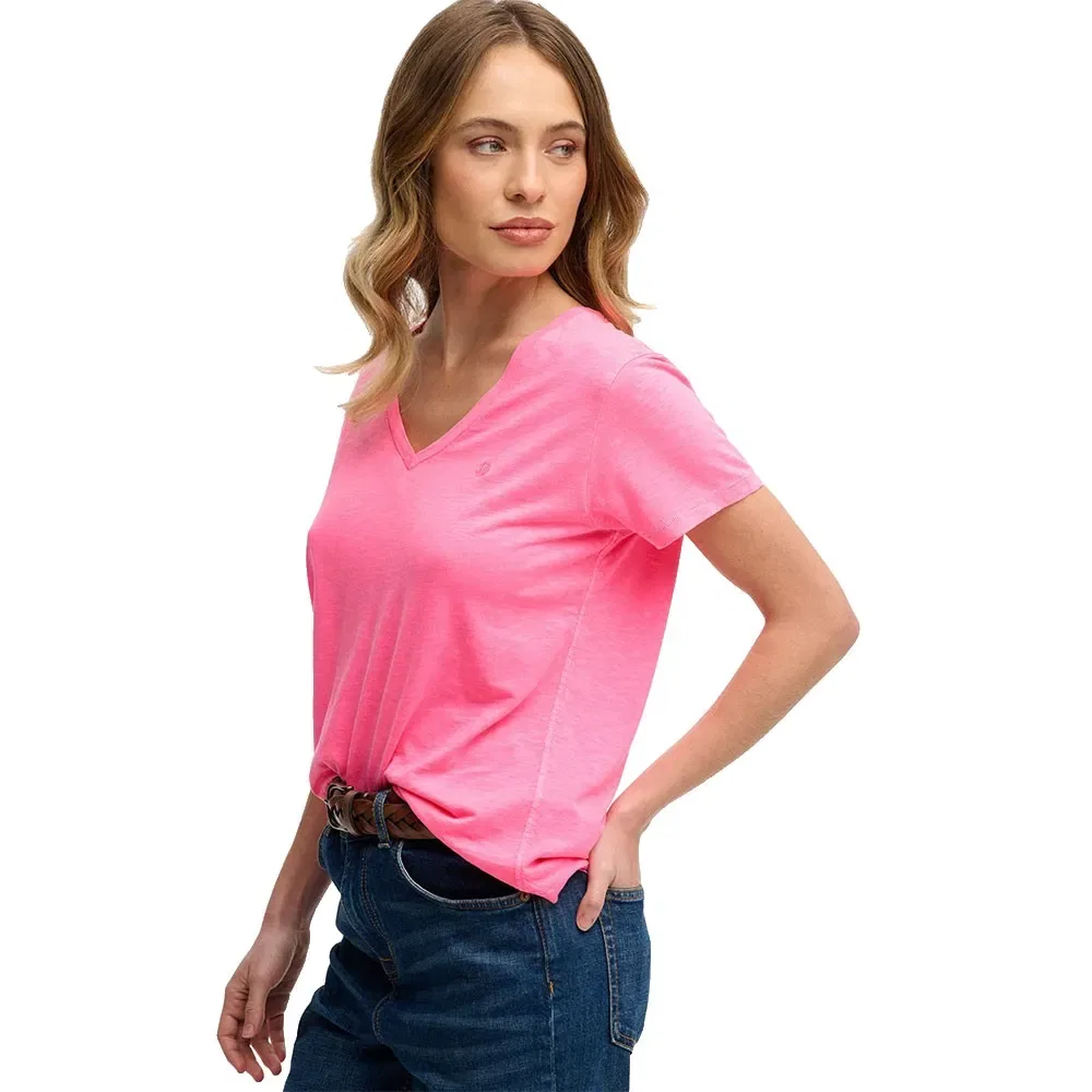 Женская футболка с V-образным вырезом и вышивкой Superdry Studios Slub Superdry, Pink — фото 4