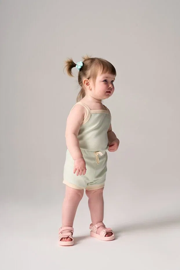 Детское боди-комбинезон с шортами хлопковый Bondberro, Mint-Beige — фото 3