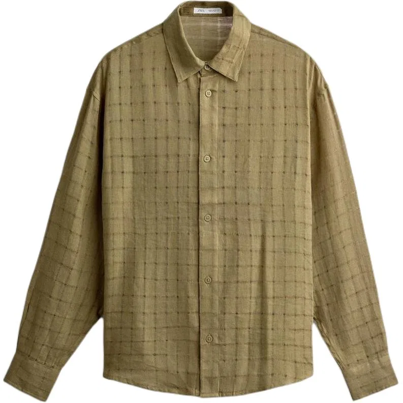 Мужская рубашка с коротким рукавом Light Khaki ZARA, Light Khaki