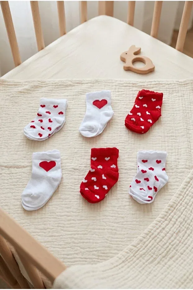 Детские носки для новорожденных хлопковые 6 пар Hobbe Baby, Red Heart — фото 2