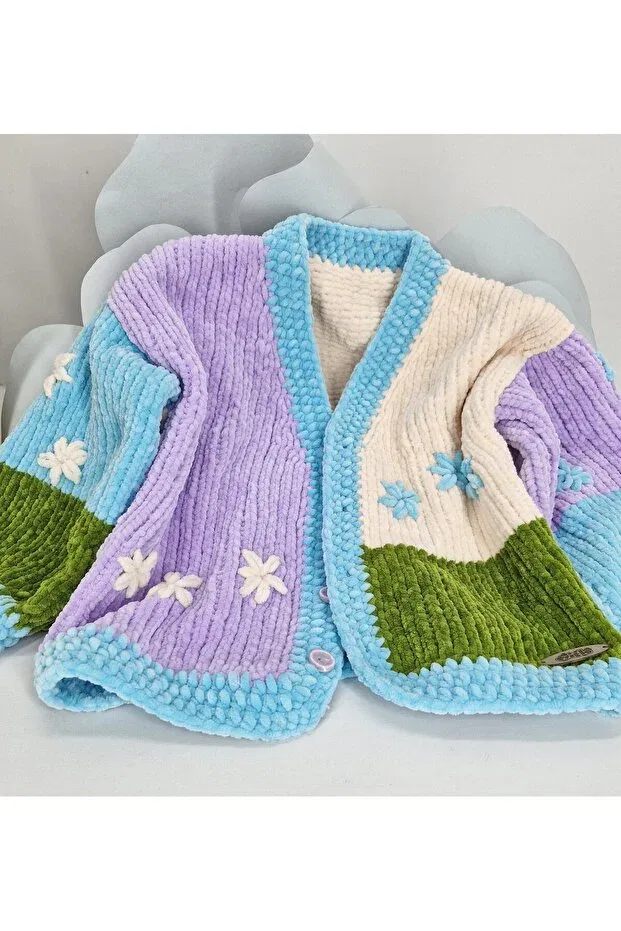 Детский кардиган для девочек хлопковый Hand knitted velvet girl's cardigan Evitle, Çok Renkli — фото 2