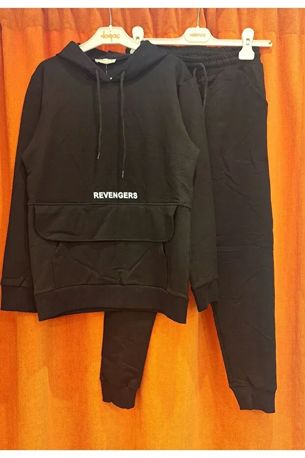 Детский комплект для девочек из футера Big Pocket Hooded Tracksuit Set Benini, Black