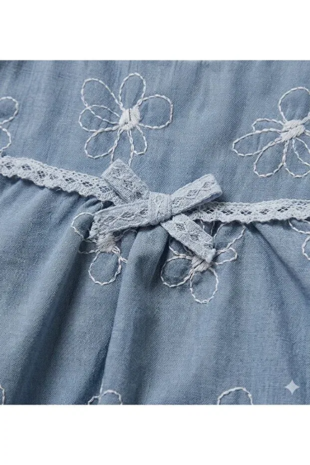 Детский комбинезон для девочек джинсовый с принтом Daisy Embroidery Csp Cassiope, Blue — фото 2