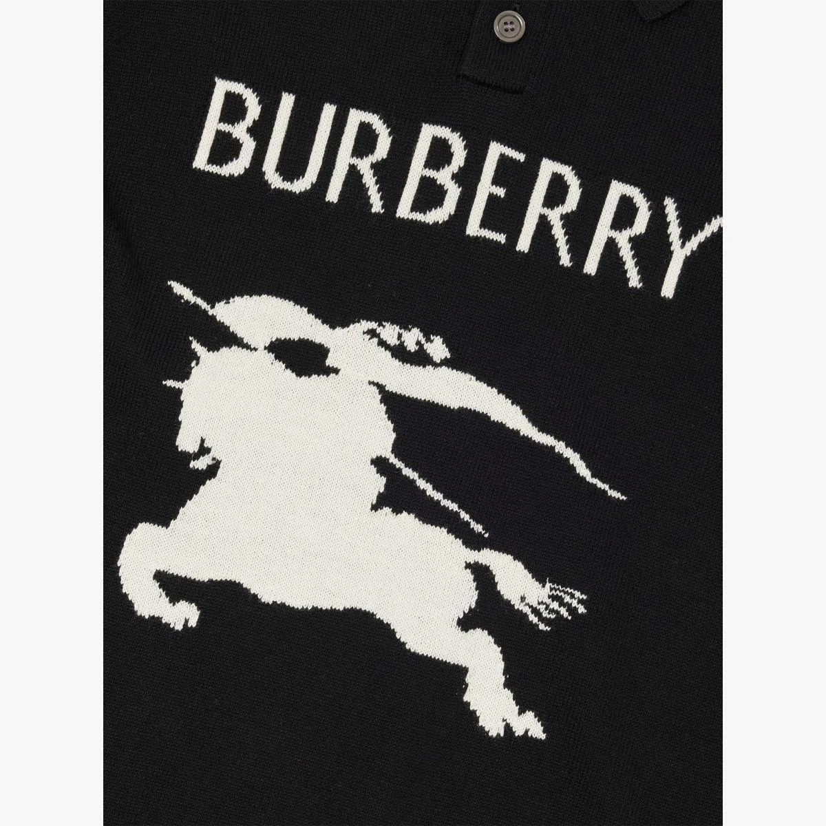 Хлопковая рубашка-поло с длинными рукавами и интарсией, размер 4-14 лет Burberry, черный — фото 2
