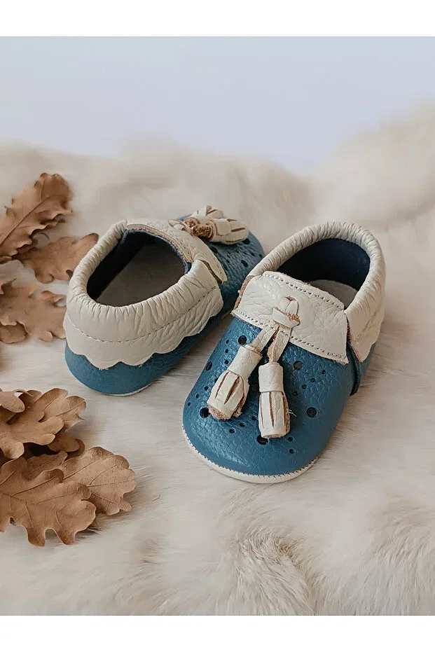 Детские мокасины для мальчиков из натуральной кожи Axel blue-cream Hodore, Blue Cream — фото 4