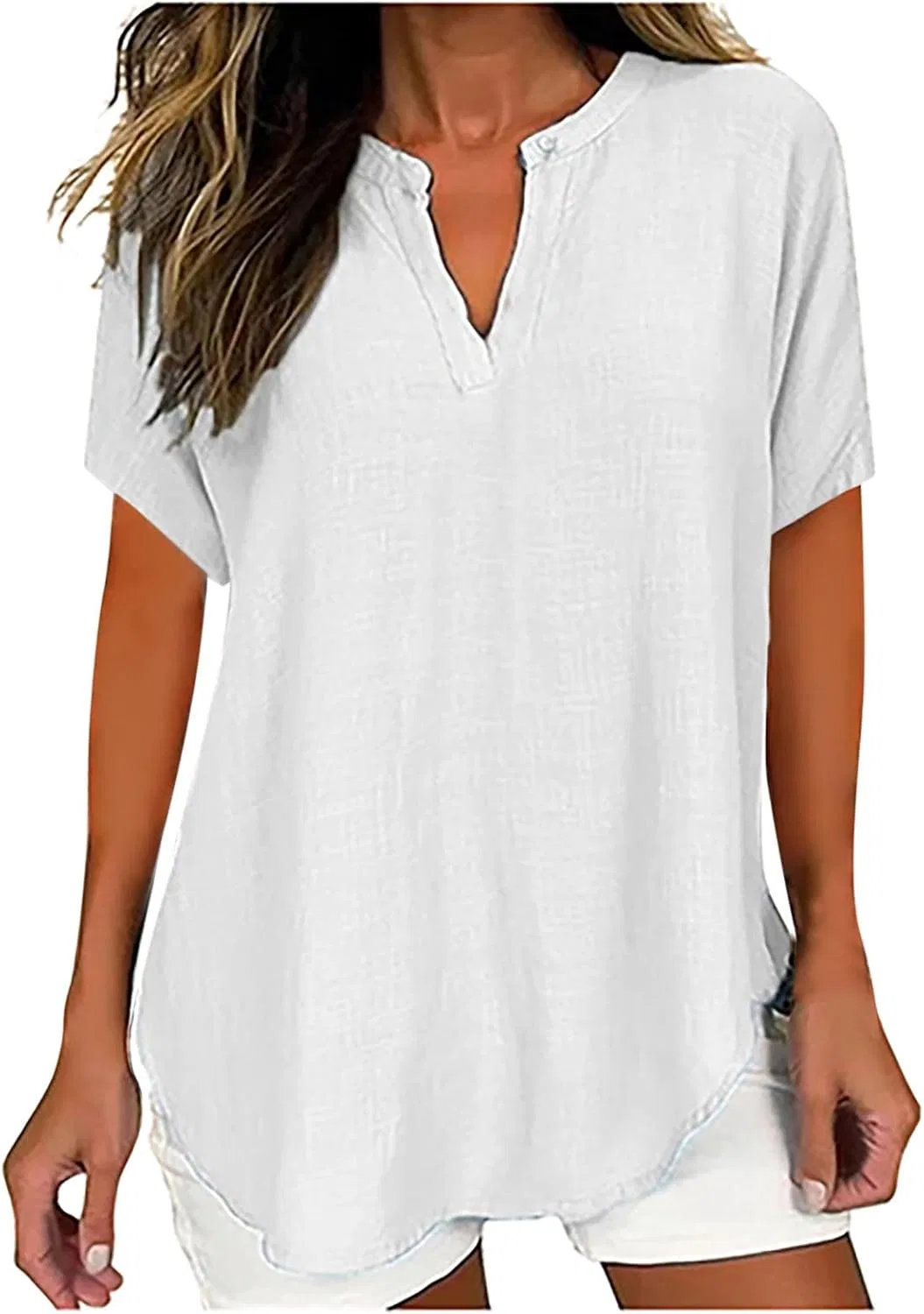 Женская футболка с V-образным вырезом Oversize, White