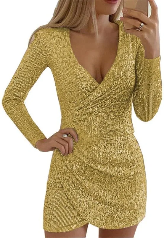 Женское длинное платье с V-образным вырезом Sequins, Yellow — фото 2