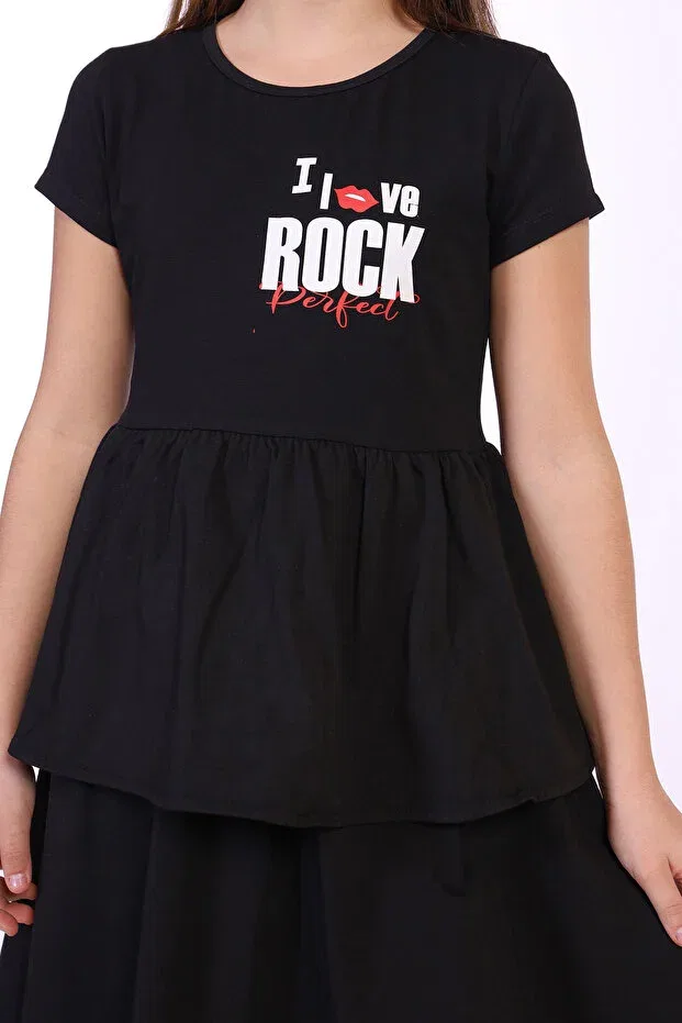 Детское платье для девочек хлопковое i love rock printed Toontoy, Black — фото 2