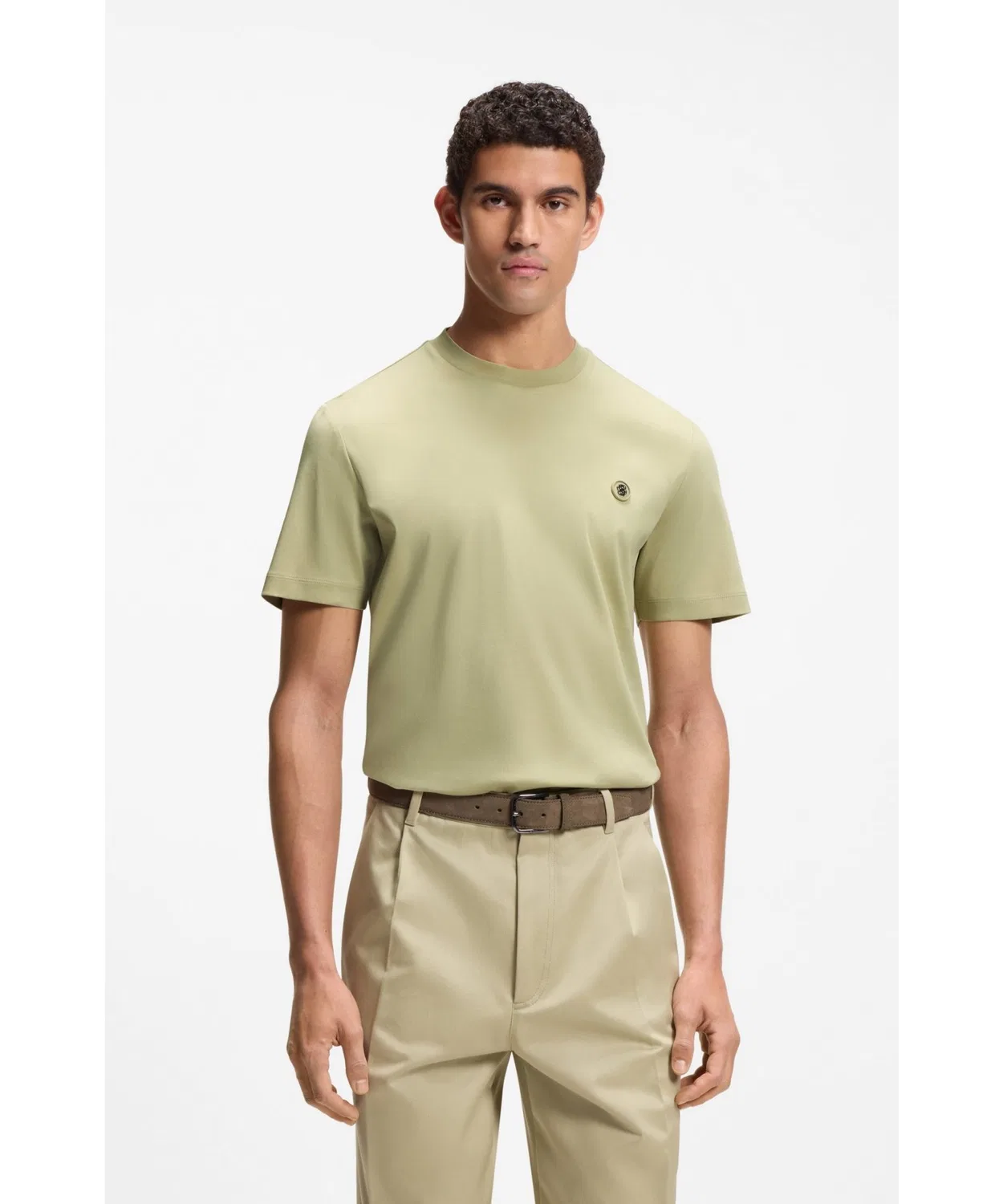 Мужская футболка из мерсеризованного хлопка с монограммой Double B BOSS, Khaki