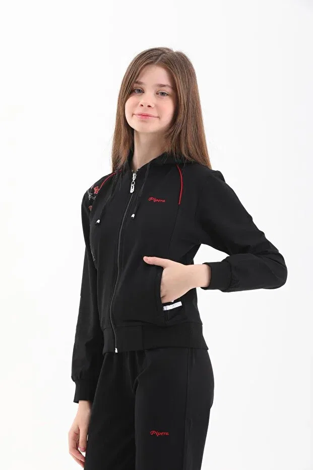Детский спортивный костюм для девочек с капюшоном Piyera, Navy Blue-Red — фото 4