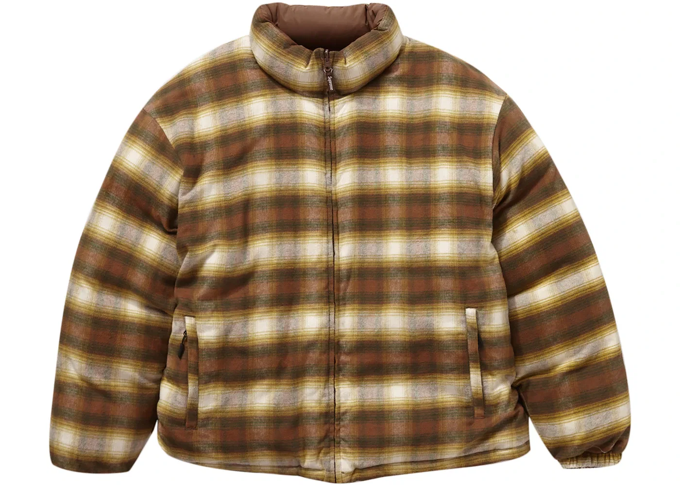 Мужская куртка-пуховик двусторонняя Supreme Flannel Reversible Puffer Jacket, Brown