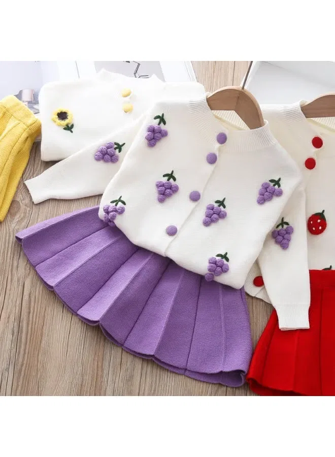 Комплект вязаный с вышивкой фруктов, модель Fruit Embroidery Cardigan & Pleated Skirt Set, Ayada Home — фото 4