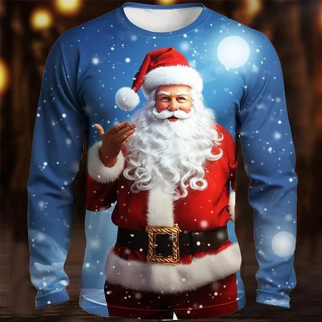 Мужская футболка с принтом Санты, Long Sleeve, Blue — фото 2
