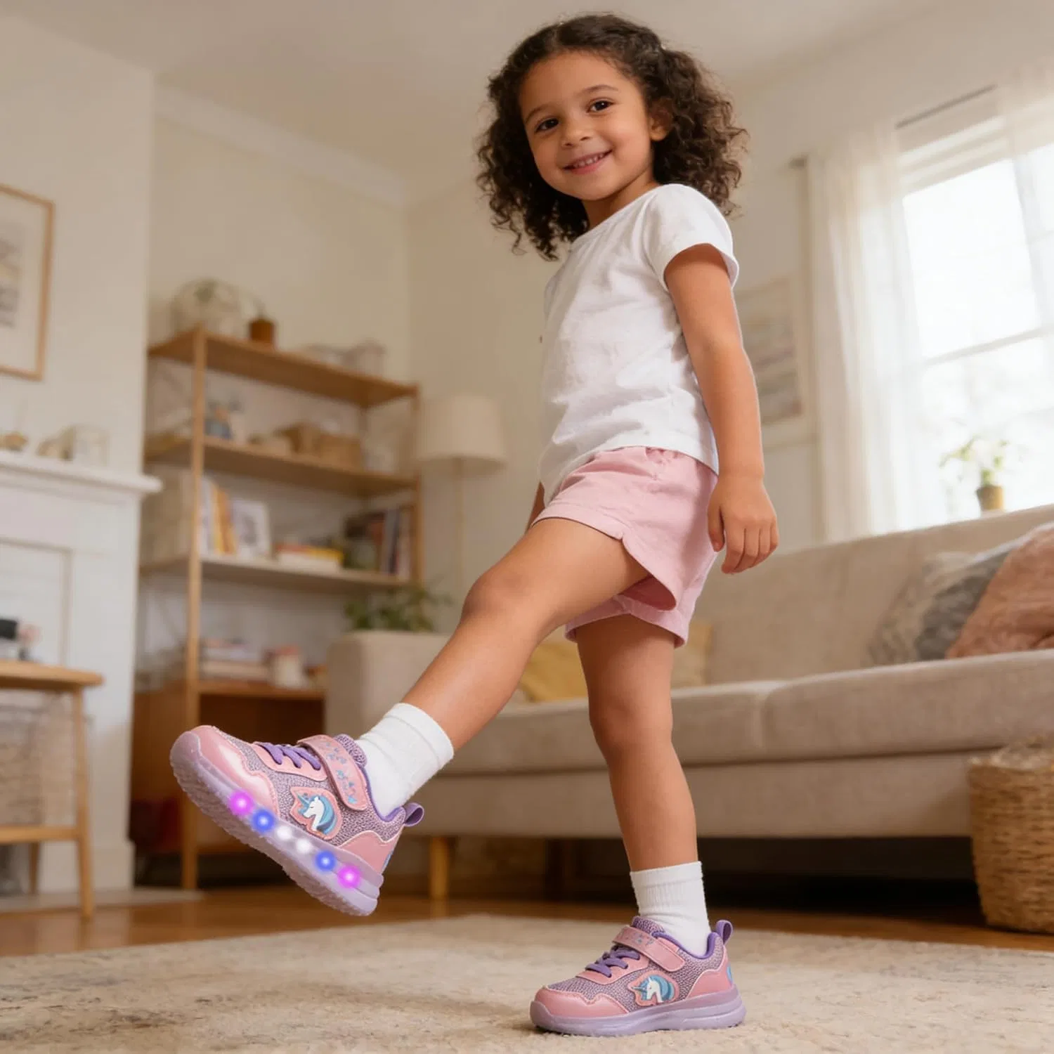 Детские кроссовки для девочек со светящейся подошвой YESKIS, Pink Purple Light Up Shoes — фото 3
