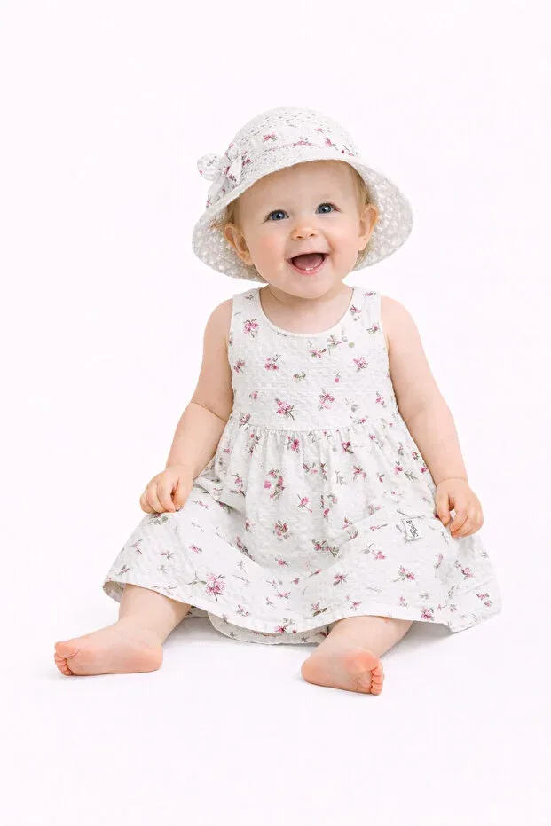 Детский комплект платье-сарафан с принтом и шляпа Chicsy Baby, Pink — фото 4