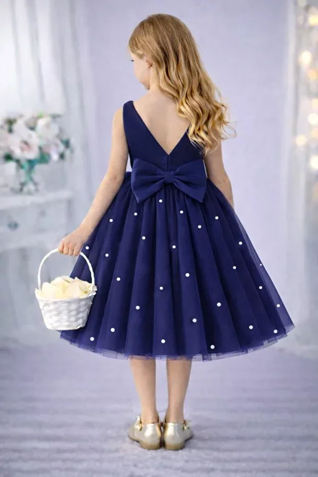 Детское платье для девочек с жемчугом Suneh, Navy Blue — фото 2