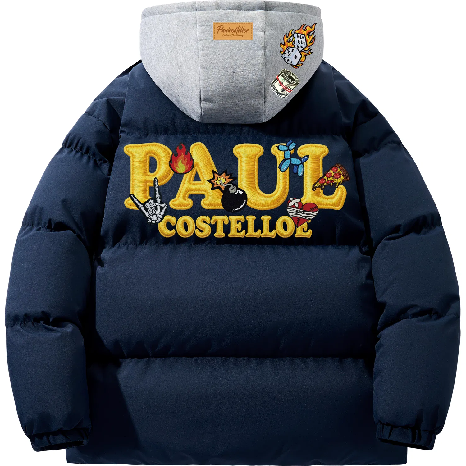 Детский пуховик с капюшоном Navy Blue with Yellow (Gray Hood) Paul Costelloe