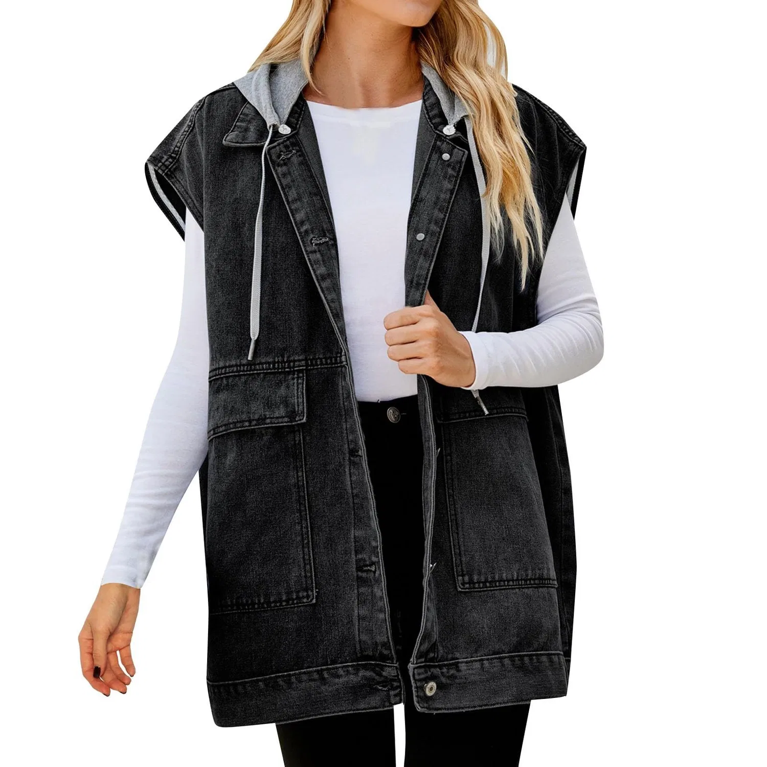 Женский джинсовый жилет без рукавов Mid Long Jean Gilet, Nero